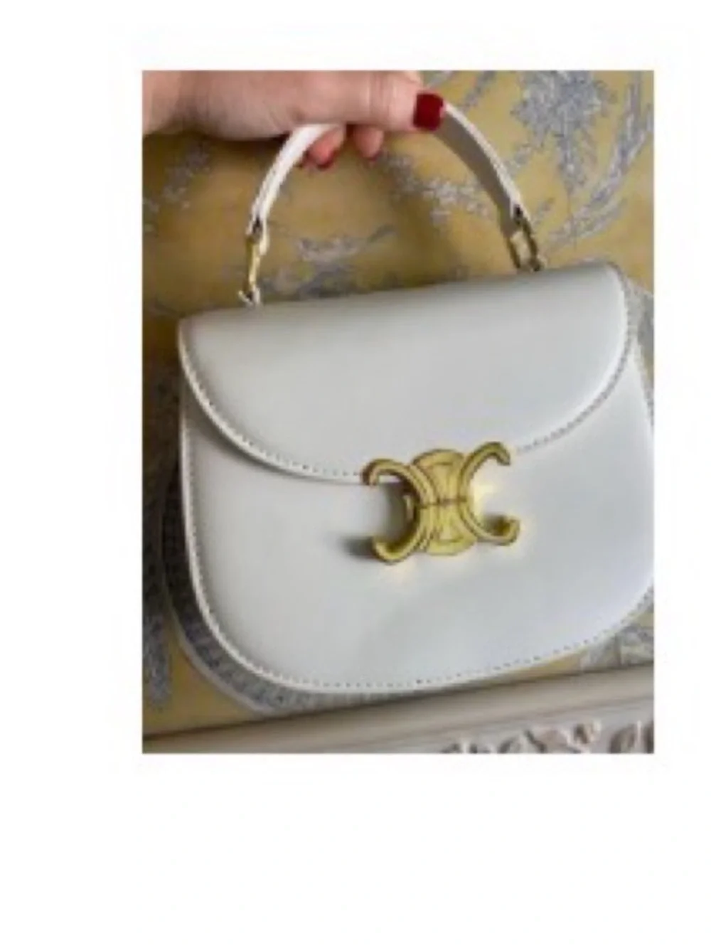 White Leather Top-Handle Shoulder Bag with Gold Accent